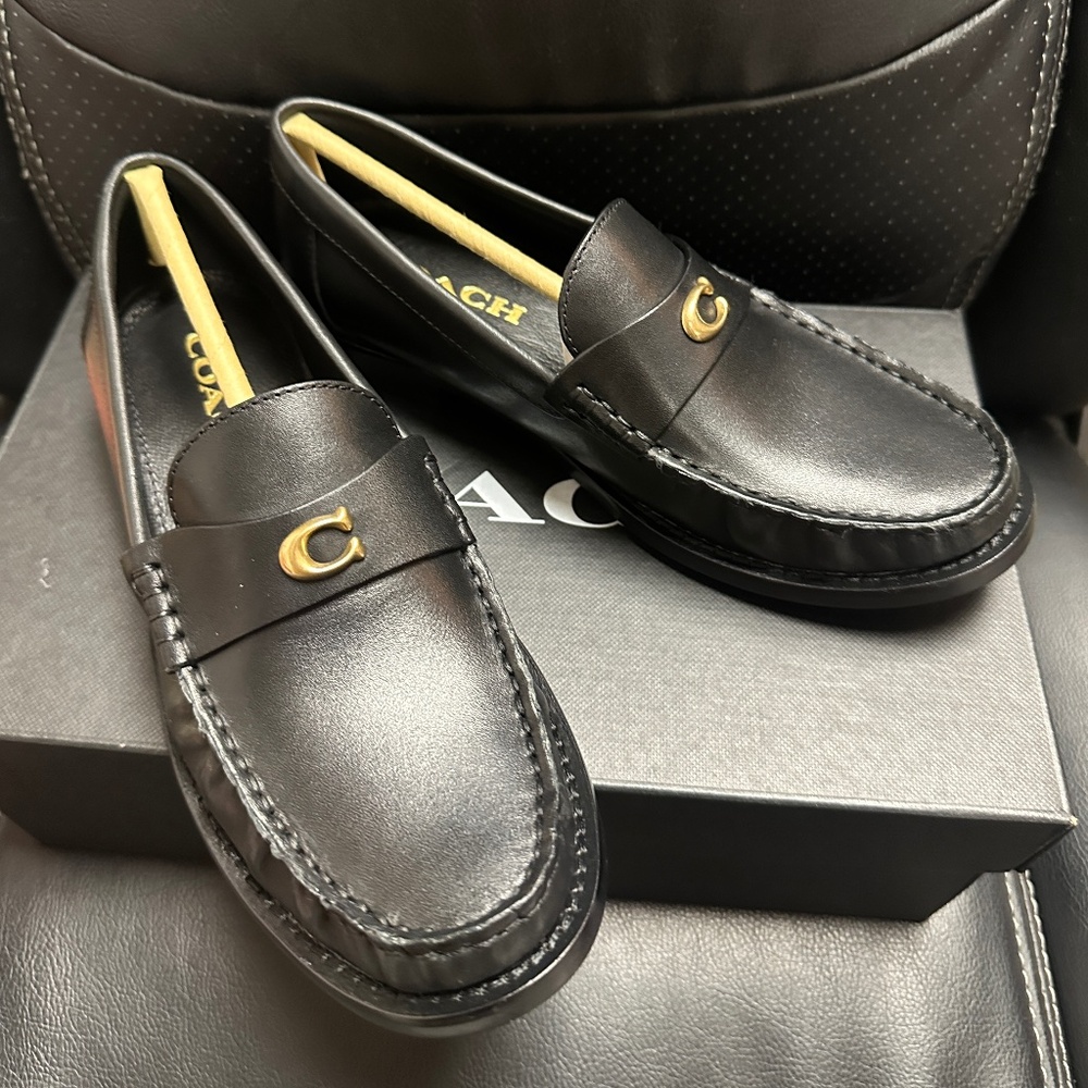 NIB! Coach Jolene Loafer Women's Shoes In Black Leather Size 5.5B/36B CK017